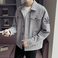 【秀衣记】秋装新款枫叶印花翻领大口袋休闲夹克外套男木木