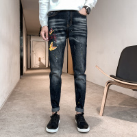 【秀衣记】秋冬牛仔裤男修身韩版潮流扎染蝴蝶刺绣社会小伙店主风