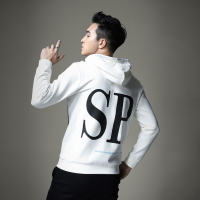 【秀衣记】2019秋款新款男士长袖徽章修身连帽卫衣货号