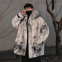 【秀衣记】冬季大码雪花漆点棉衣男女情侣款大毛领保暖外套棉服