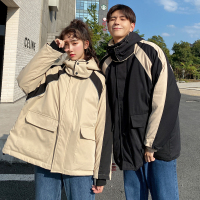 【秀衣记】情侣装羊羔毛冬季19新款撞色连帽加厚宽松棉服班服学生