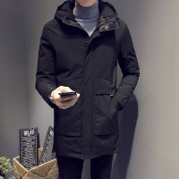 【COMEACROSS】中长款连帽迷彩拼接羽绒棉衣棉服男黑色