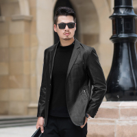 【COMEACROSS】19年新款男士翻领小西装时尚皮衣
