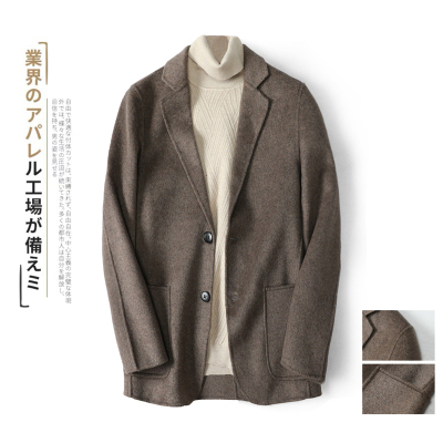 【COMEACROSS】2019秋冬新款混色阿尔巴卡男士双面羊绒夹克外套毛呢大衣