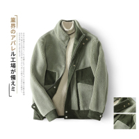 【COMEACROSS】冬季毛呢大衣男士短款羊羔毛呢大衣拼接夹克