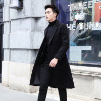 【COMEACROSS】秋冬男装毛呢风衣韩版修身风衣男呢大衣休闲长款风衣