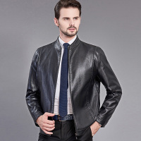 【COMEACROSS】仿真皮衣男中年男士皮夹克立领外套机车宽松爸爸装休闲