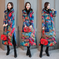 【COMEACROSS】修身纽扣口袋2019年冬季长袖单排扣连帽抽象图案棉衣/棉服