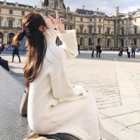 【秀衣记】秋冬装新款学院风高领内搭毛线连衣裙女中长款毛衣打底针织裙