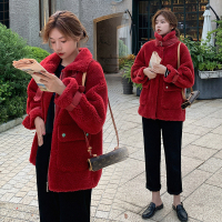 【秀衣记】皮毛一体外套女2019冬季新款韩版休闲宽松颗粒绒棉衣