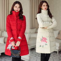 【COMEACROSS】刺绣棉服女中长款韩版修身棉服2019冬季棉袄外套羽绒棉服