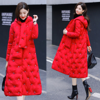 【COMEACROSS】2019秋冬时尚潮流绣花围巾棉衣/棉服过膝长款A字宽松显瘦