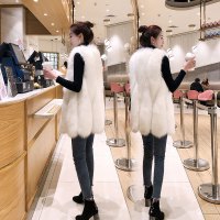 【COMEACROSS】皮马甲中长款女冬季新款外套白色仿狐狸毛坎肩毛绒背心外套