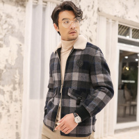 【COMEACROSS】男大衣外套短款翻领双面尼呢子大衣韩版拉链羊毛领尼大衣