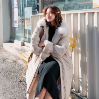 【秀衣记】羽绒服女中长款2019冬装韩版修身加厚连帽大毛领白鸭绒外套