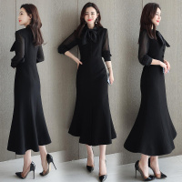 【COMEACROSS】中长款气质舒适优雅连衣裙围巾领中腰2020年夏季长袖