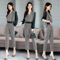 【COMEACROSS】套装/套裙V领长袖时尚气质拼接韩版优雅2020年秋季