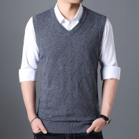【COMEACROSS】春季羊毛男士白色V领背心纯色无袖毛衣马甲