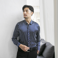 【COMEACROSS】桑蚕丝条纹衬衫商务休闲气质男士长袖衬衣