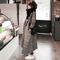 【秀衣记】2020秋季新款流行毛呢外套女长款千鸟格呢子大衣女