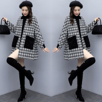 【COMEACROSS】毛呢外套2020冬装新款时尚优雅宽松休闲斗篷型千鸟格呢子大衣
