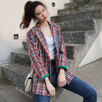 【秀衣记】2020春装杨幂明星同款亮色泫雅风彩色格纹格子西装大码女上衣新款