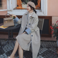 【秀衣记】2020新款冬季中长款单排扣毛呢外套女POLO领韩版撞色呢大衣