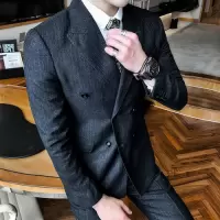 【COMEACROSS】2020春季薄款男士精品双排扣西服套装三件套