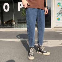 【秀衣记】春夏季2020新款港风简约百搭牛仔裤男韩版直筒小脚九分裤男