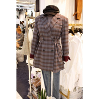 【秀衣记】2020夏季新款半腰带格子西装修身显瘦气质淑女中长款洋气职业西装