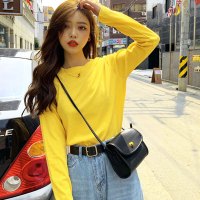 【秀衣记】时尚打底宽松长袖T恤女装韩版上衣2020纯色打底衫白色女