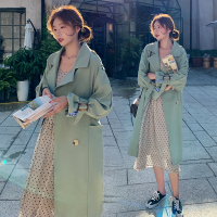 【秀衣记】风衣女中长款2020春季新款韩版修身拼接条纹外套