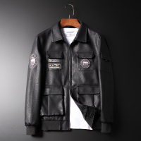 【COMEACROSS】2020秋冬新款男士机车皮衣男翻领修身大码刺绣空皮衣