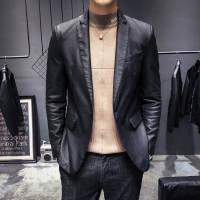 【COMEACROSS】2020春秋冬新款男士西装领皮衣外套简约百搭韩版修身皮衣