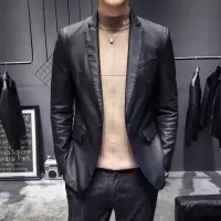 【COMEACROSS】2020春秋冬新款男士西装领皮衣外套简约百搭韩版修身皮衣