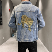 【COMEACROSS】2020秋款亮片刺绣牛仔夹克外套日系牛仔衣男