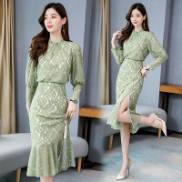 【COMEACROSS】连衣裙长袖收腰中长款气质镂空百搭2020年春季