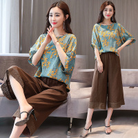 【COMEACROSS】2020年夏季新款碎花韩版潮流时尚百搭休闲阔腿套装套裙