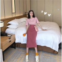 【秀衣记】裙子女学生韩版夏季短袖T恤+高腰半身裙百搭包臀裙子两件套装