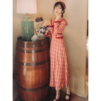 【秀衣记】2020新款法式复古海军风格子修身显瘦文艺少女范连衣裙