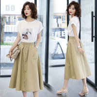 【COMEACROSS】两件套洋气减龄2020年夏季新款时尚T恤半身裙套装裙女印花套裙