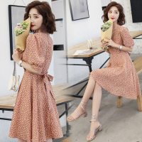 【COMEACROSS】2020年夏季通勤V领碎花雪纺松紧腰套头韩版不规则裙