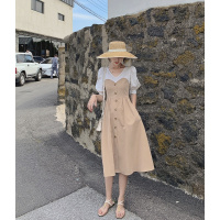 【秀衣记】2020春夏法国小众法式桔梗复古连衣裙子过膝长裙智熏高腰