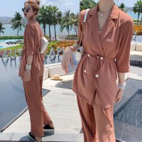 【秀衣记】套装女2020年新款流行名媛阔腿裤时髦两件套