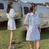 【秀衣记】连体裤百搭高腰2020年夏季纽扣腰带