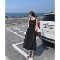 【秀衣记】2020夏法式复古小众设计感过膝无袖蓬蓬露腰连衣裙很仙初恋女