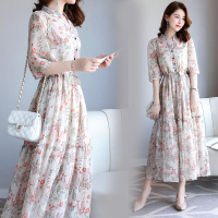 【COMEACROSS】2020年夏五分袖长裙套头中腰V领连衣裙舒适修身纯色气质韩版简约