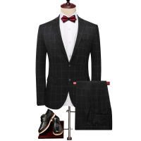 【COMEACROSS】2020春款西装套装格子两件套职业套装工作服男装