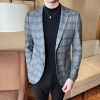 【COMEACROSS】2020春款西装男士休闲格子西服外套