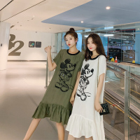【秀衣记】连衣裙2020年夏季短袖中长款卡通动漫套头铅笔裙钉珠印花H型